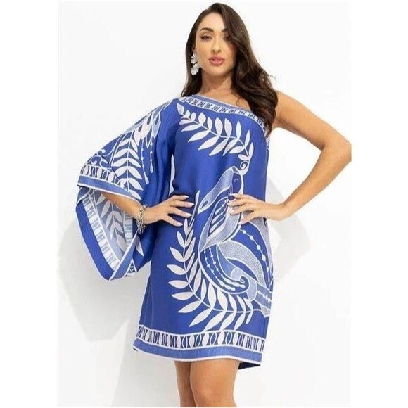 Farm Rio Dresses & Skirts - Farm Rio Anthropologie One Shoulder Lace Mini Dress Bird Printed Beach XS 281564